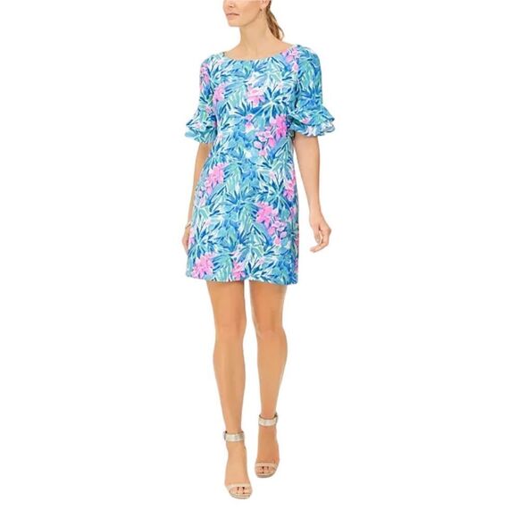 Papagallo Erika Ruffled Floral Print Shift Dress - Picture 1 of 8